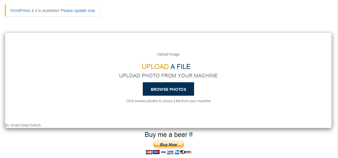 Initial upload screen.