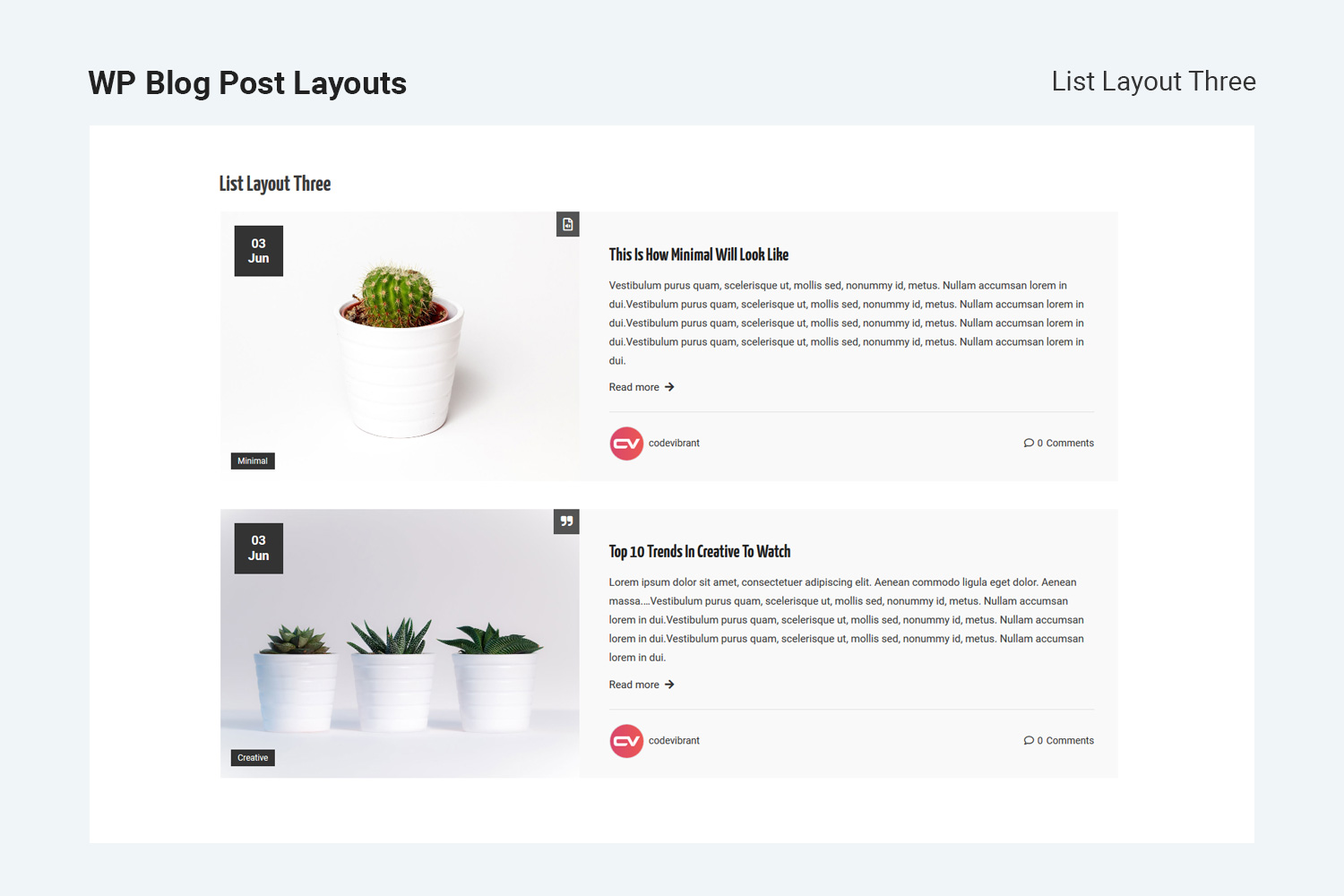 Block post layout with query settings.