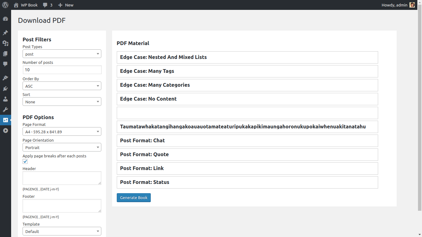 Home page for WP Book.