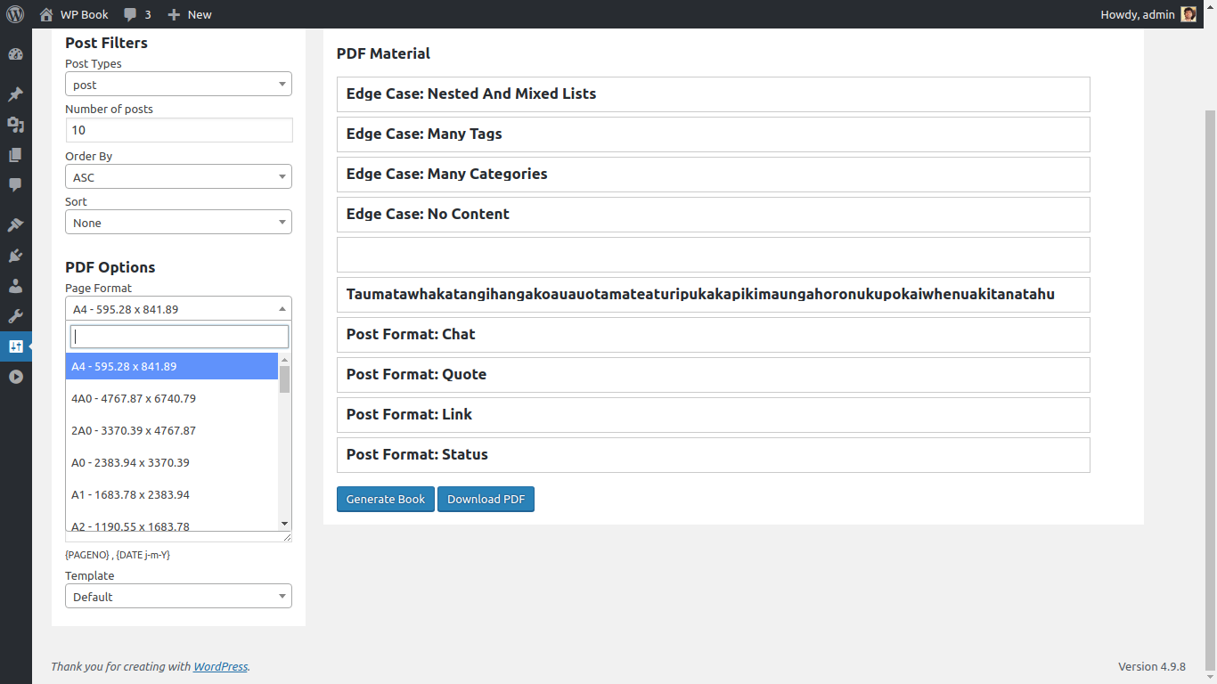 Page format options