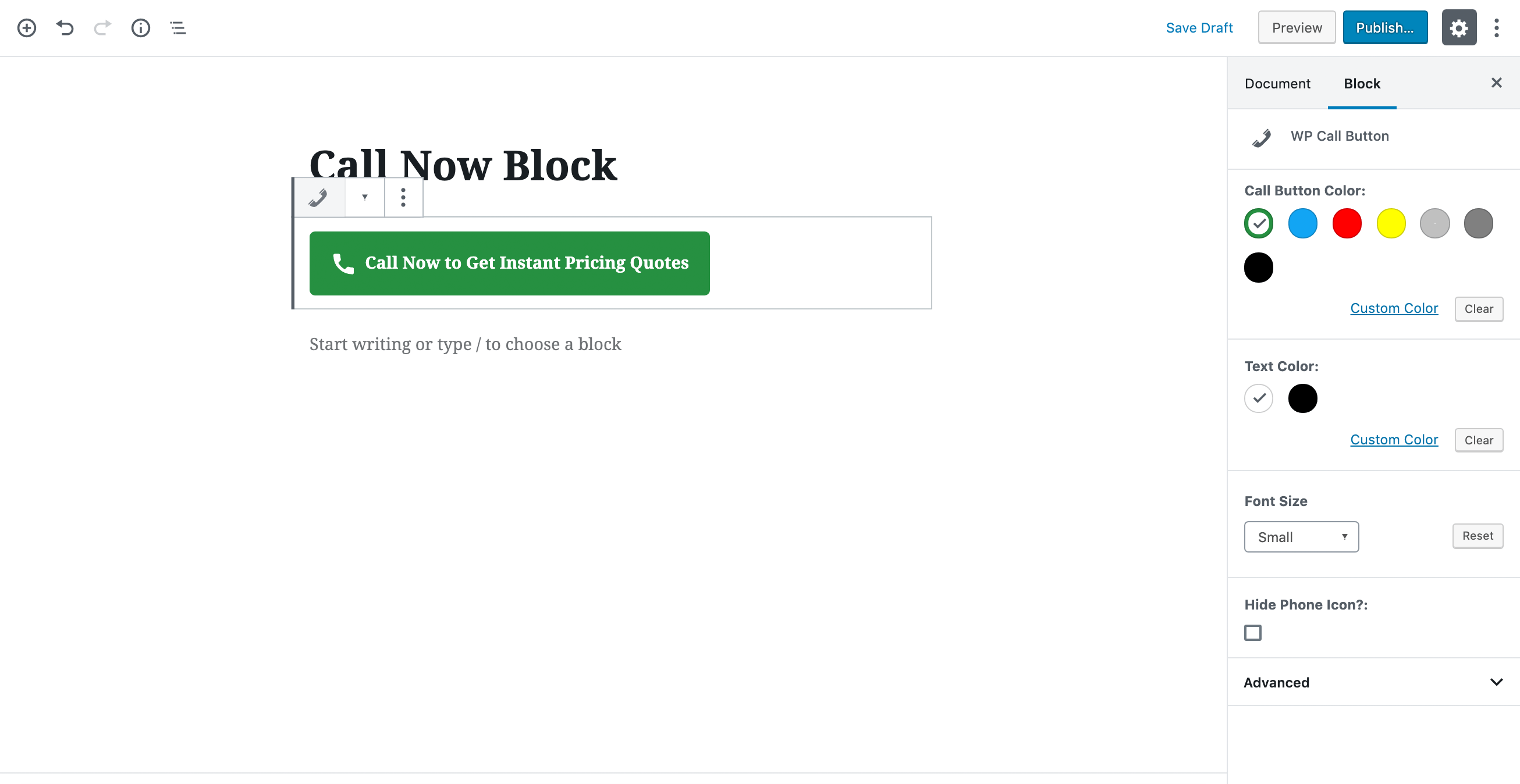 Call Button Gutenberg Block