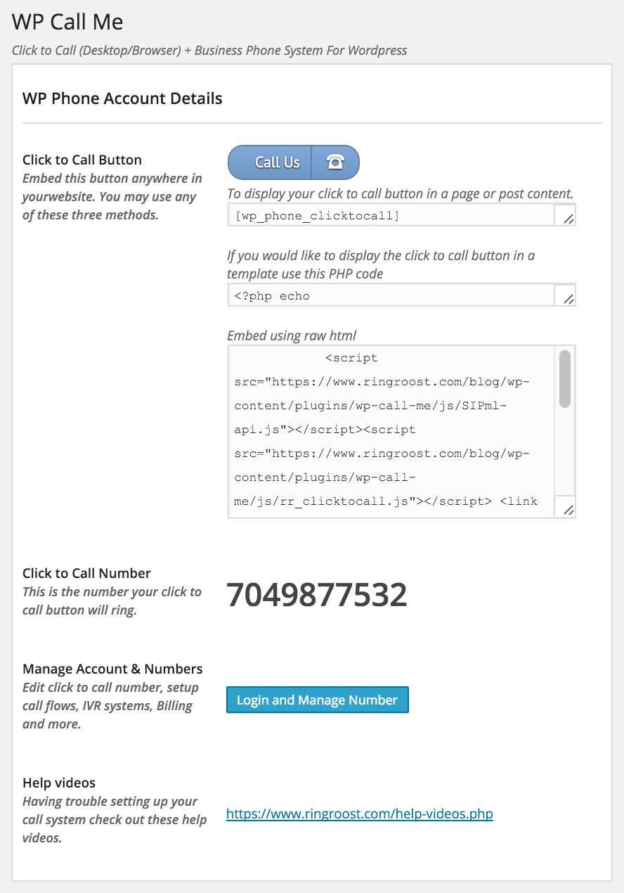 Wp Call Me admin interface