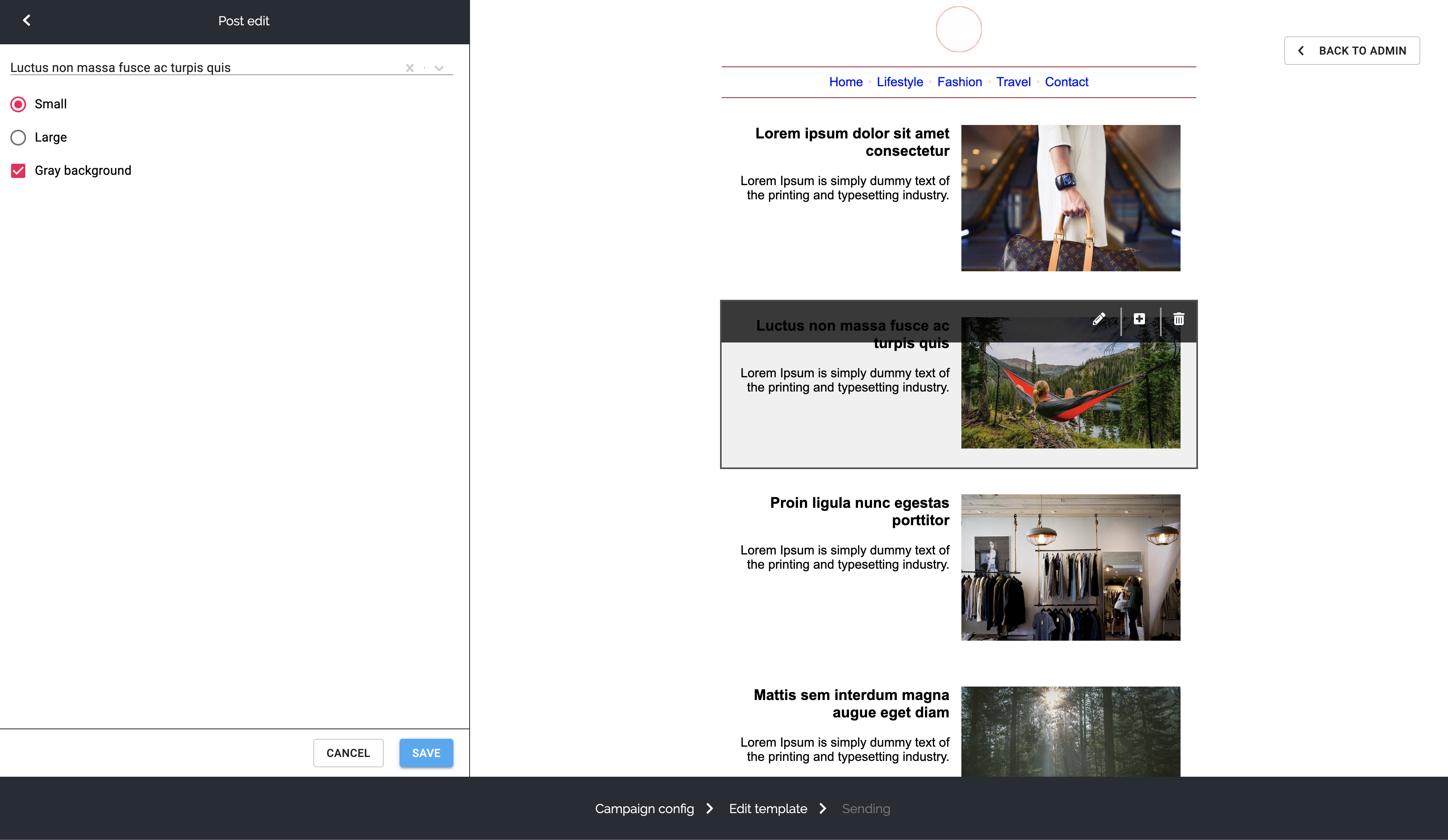 **Build your mail.** Select post and menu.