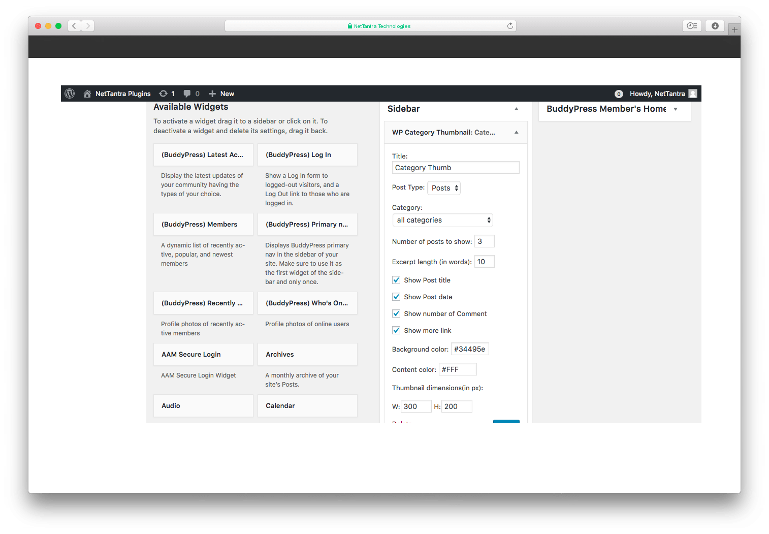 Admin widget settings