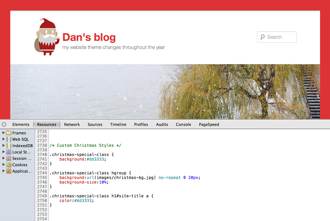An example of how the custom body class can change the style of the website.