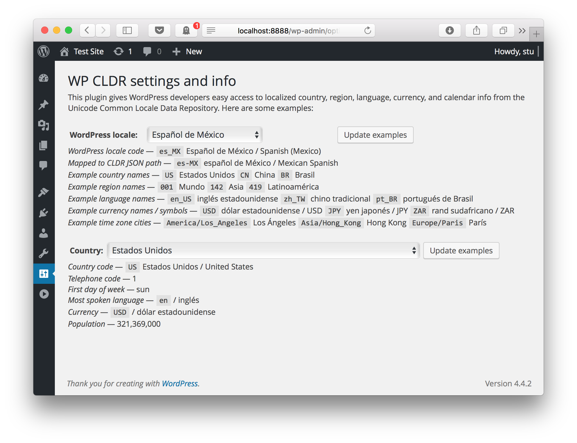 Examples of data available for the locale `es_MX`, Spanish (Mexico)