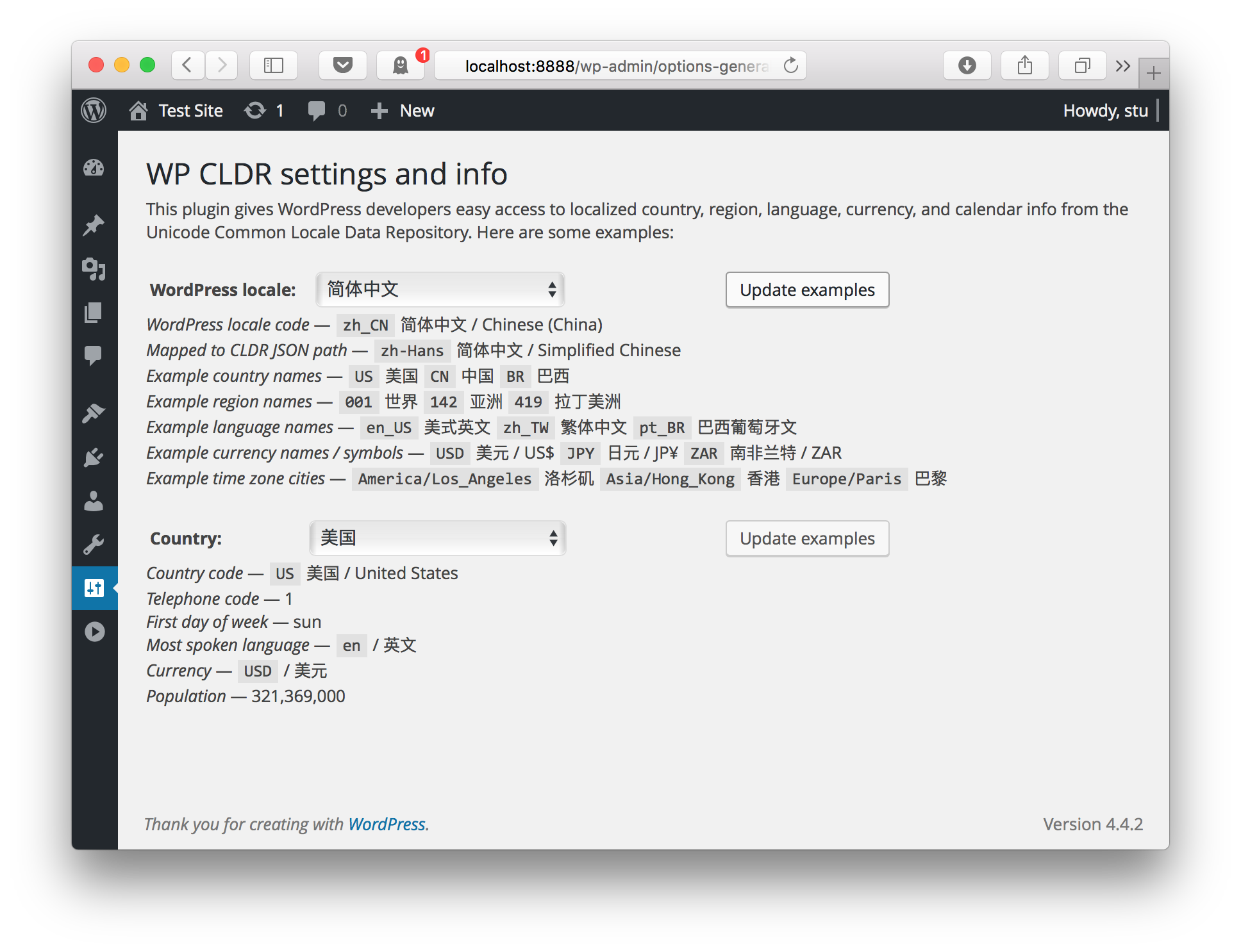 Examples of data available for the locale `zh_CN`, Chinese (China)