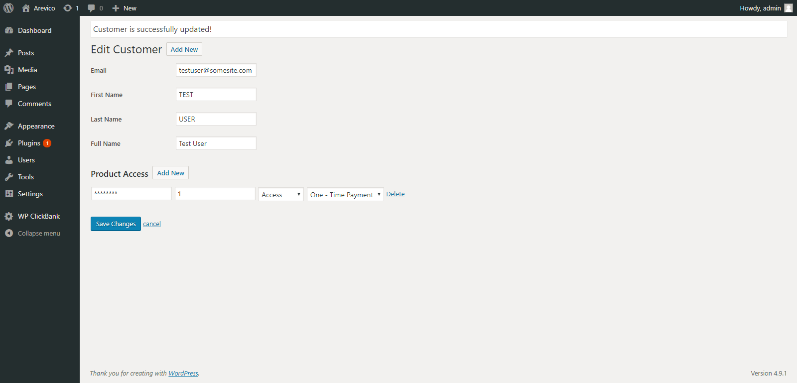 Edit customer details and product access details