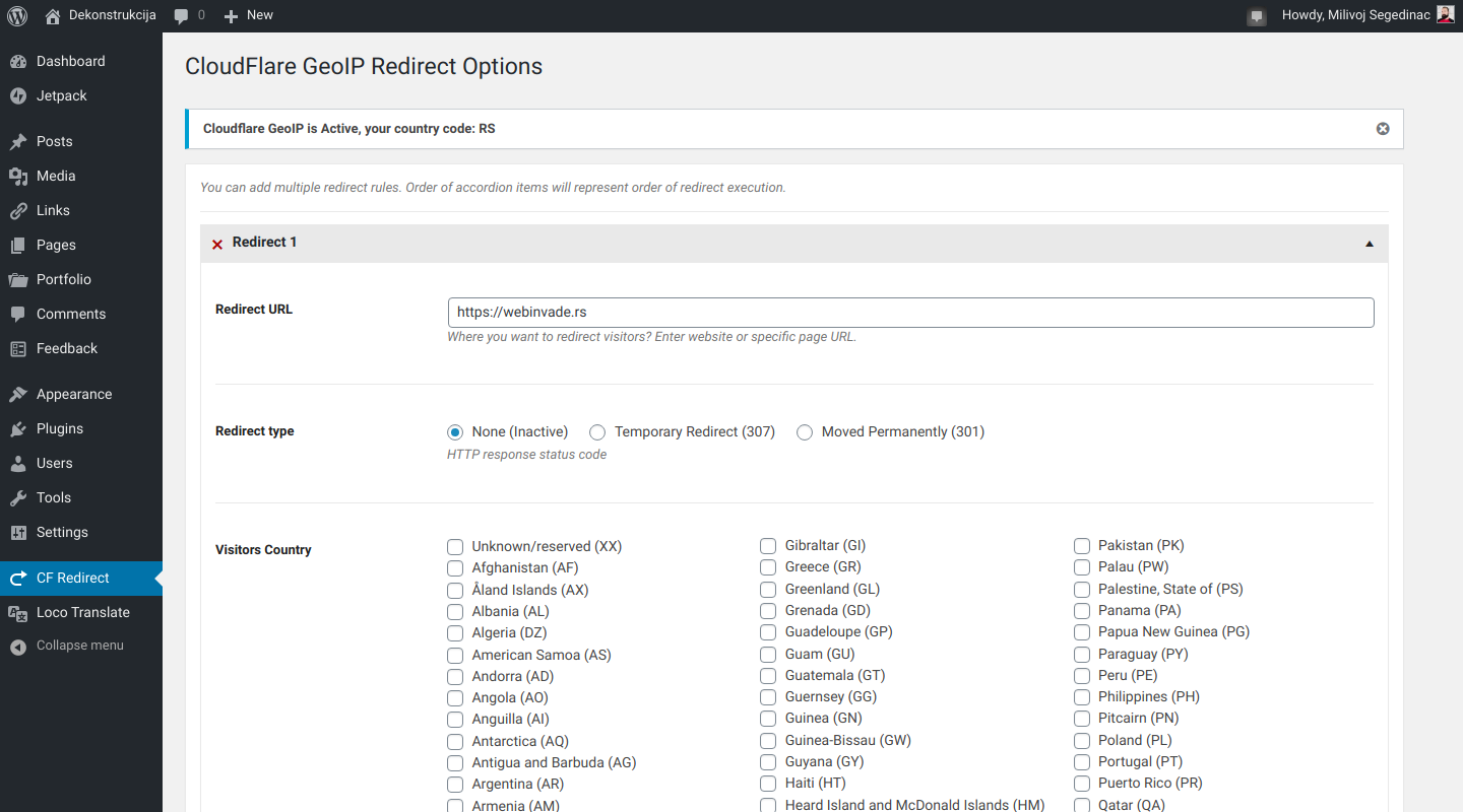 Basic setup for one country redirect