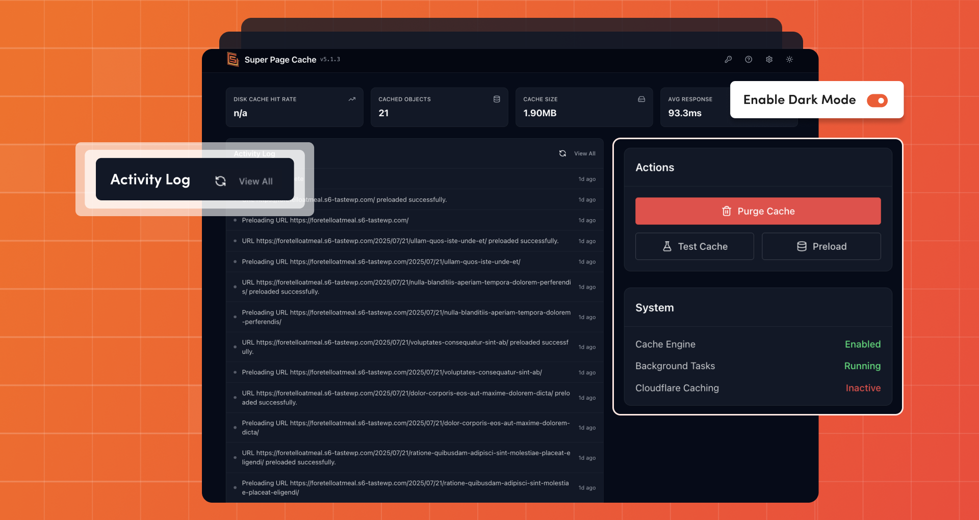 Cache Management with Activity Log