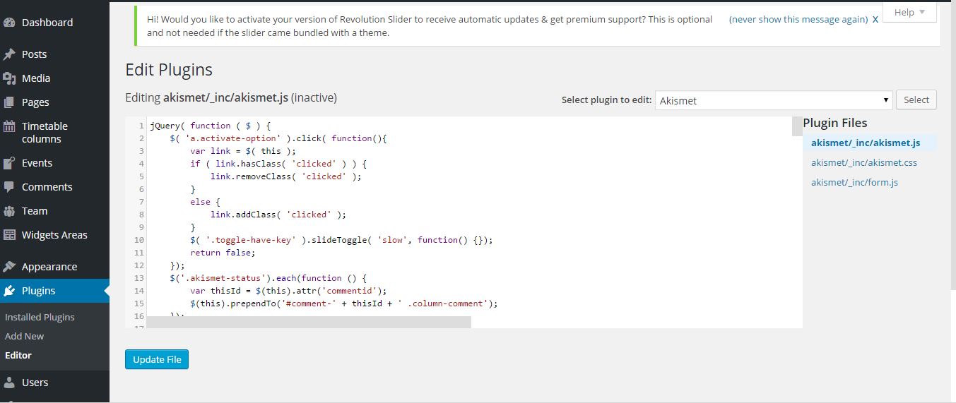 wp code editor in action