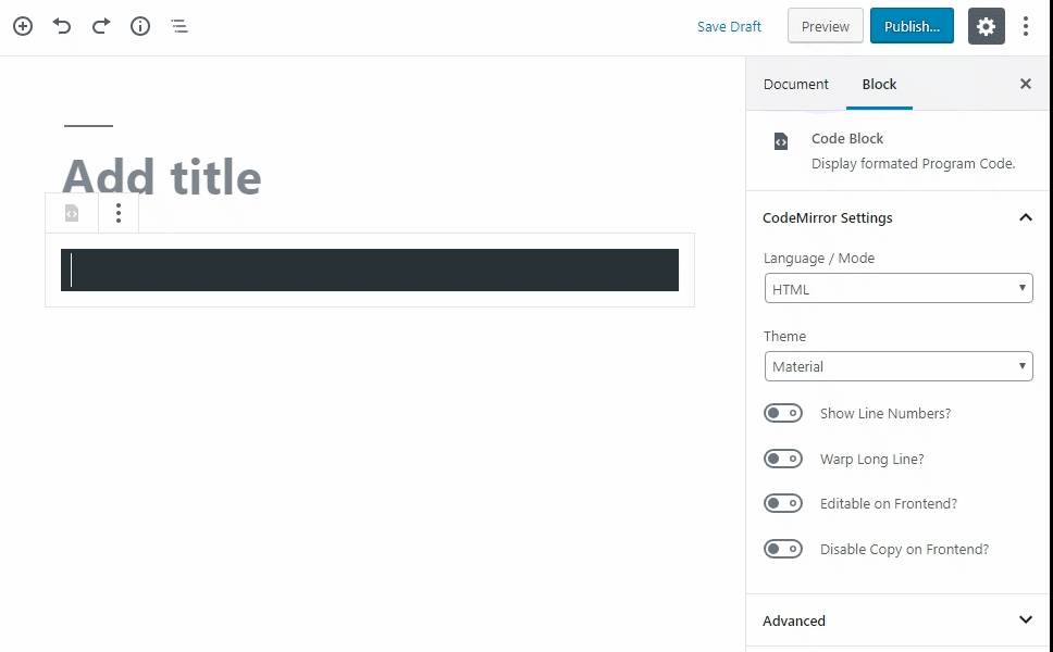 Paste `CODE` and Select appropriate Language to highlight `CODE` (Block Editor).