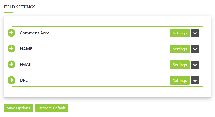 WP Comment Designer Lite- Field Settings