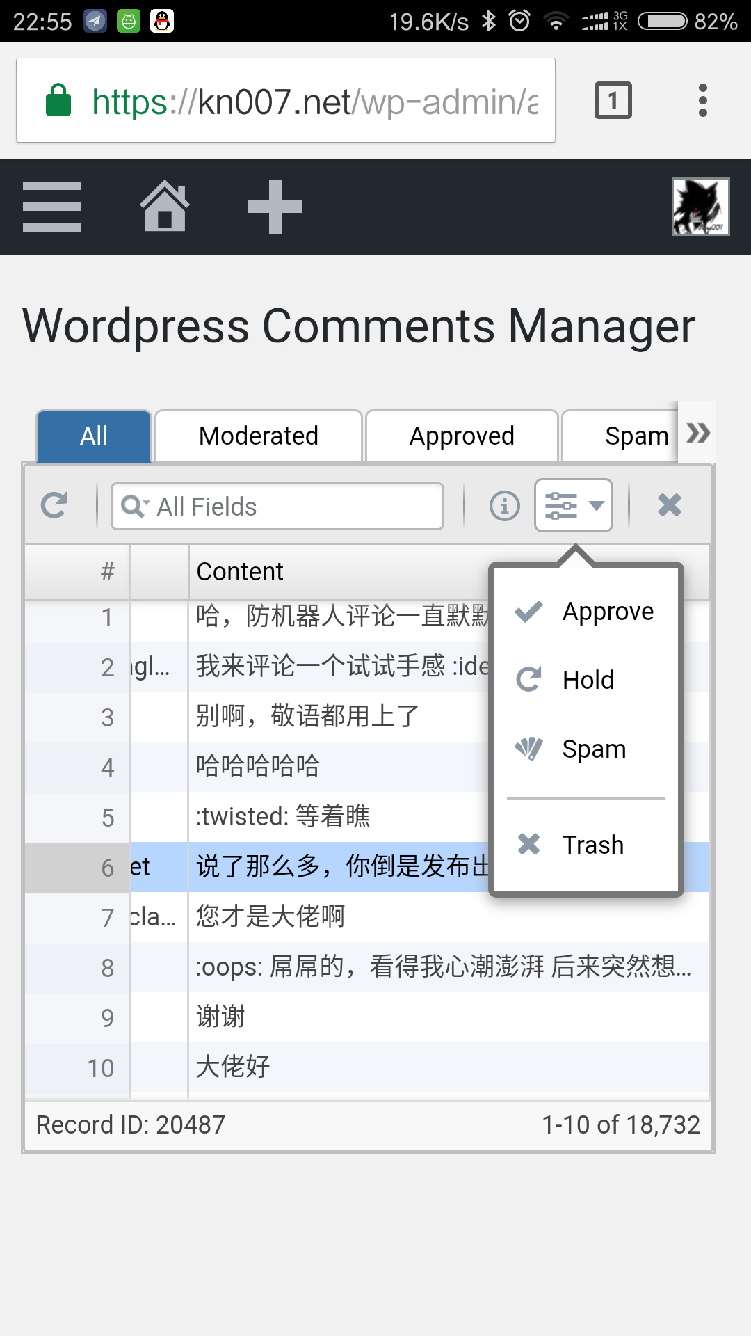 Set selected comments status.