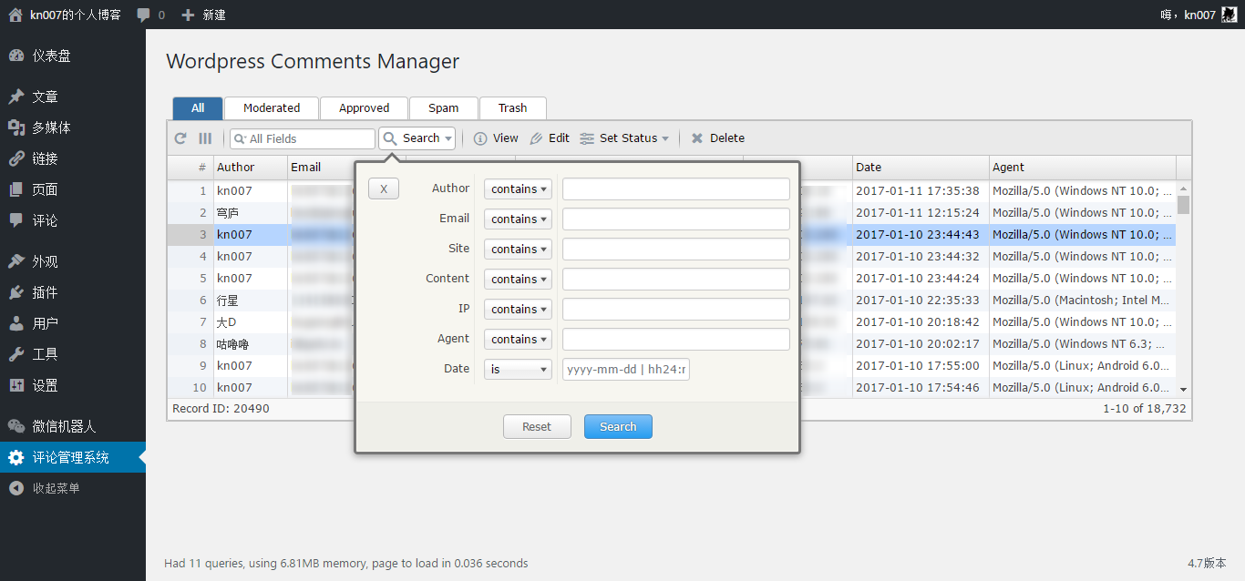 Select which columns show.