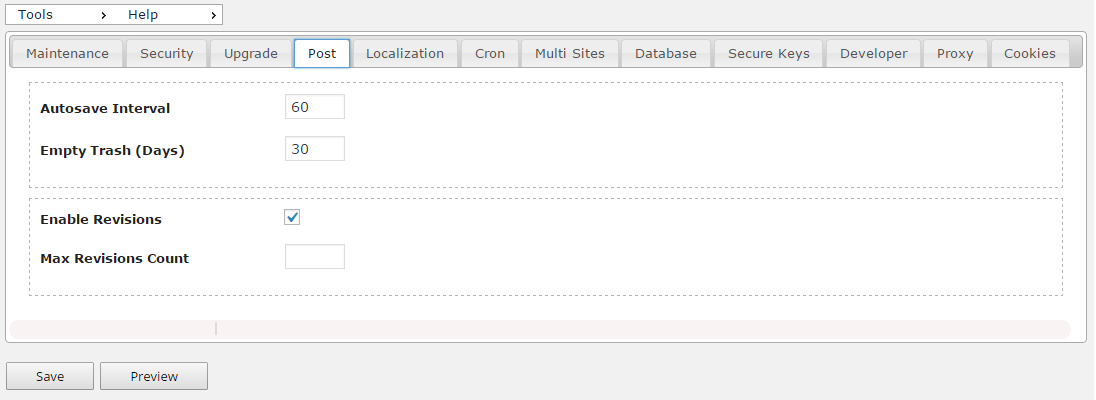 Restore backup page