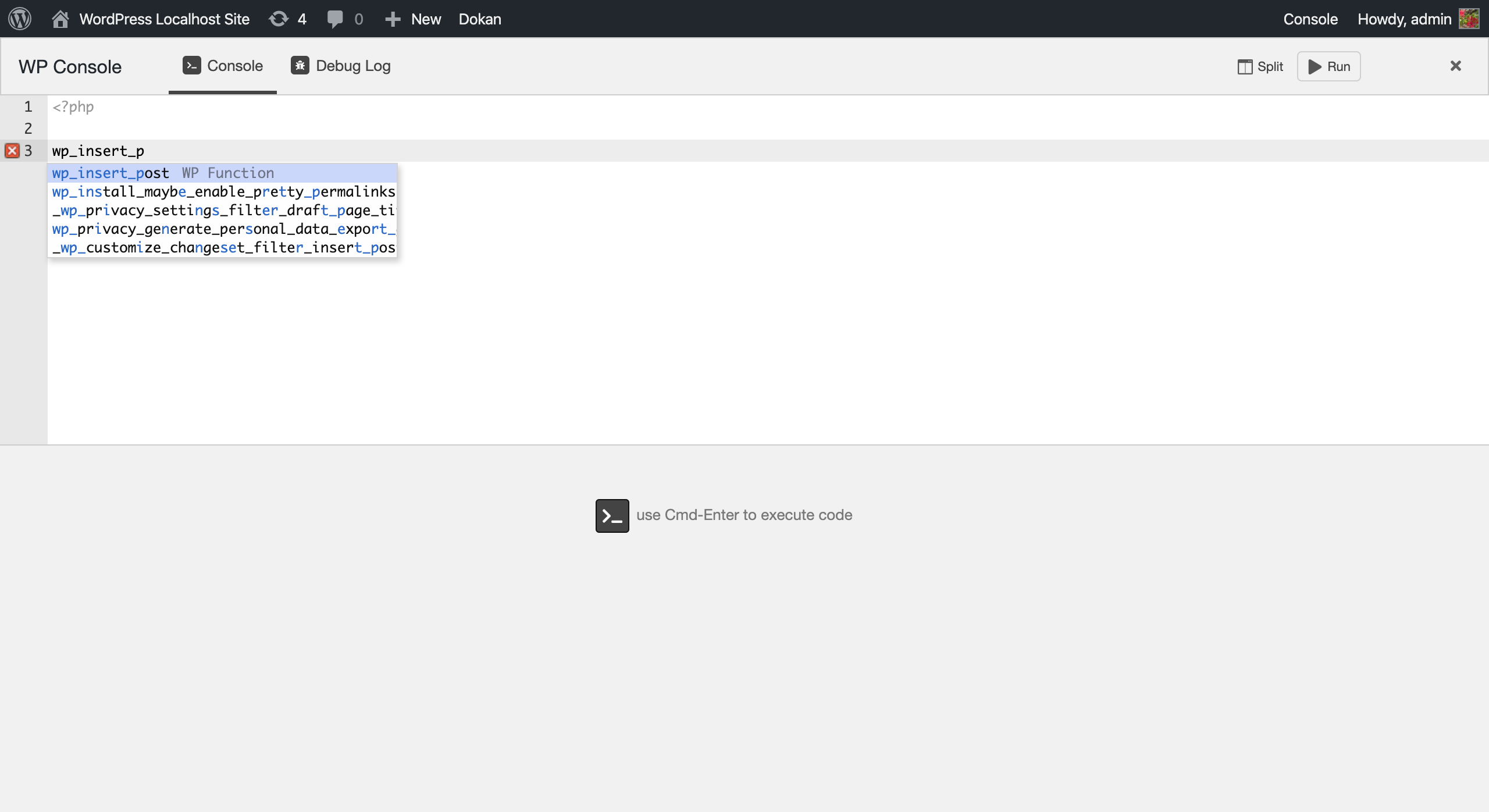 wp shell command