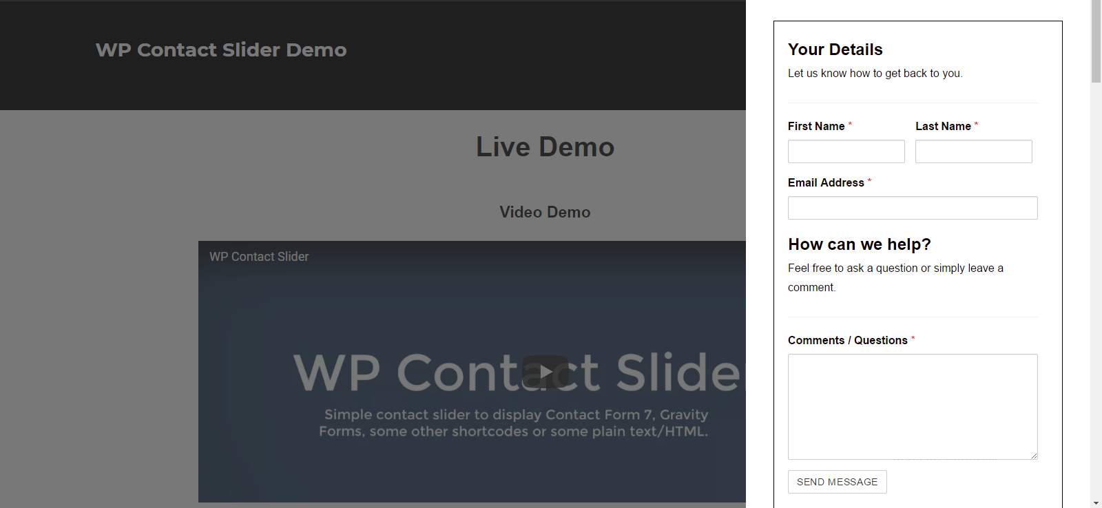 Example of WP Contact Slider with Caldera Form.