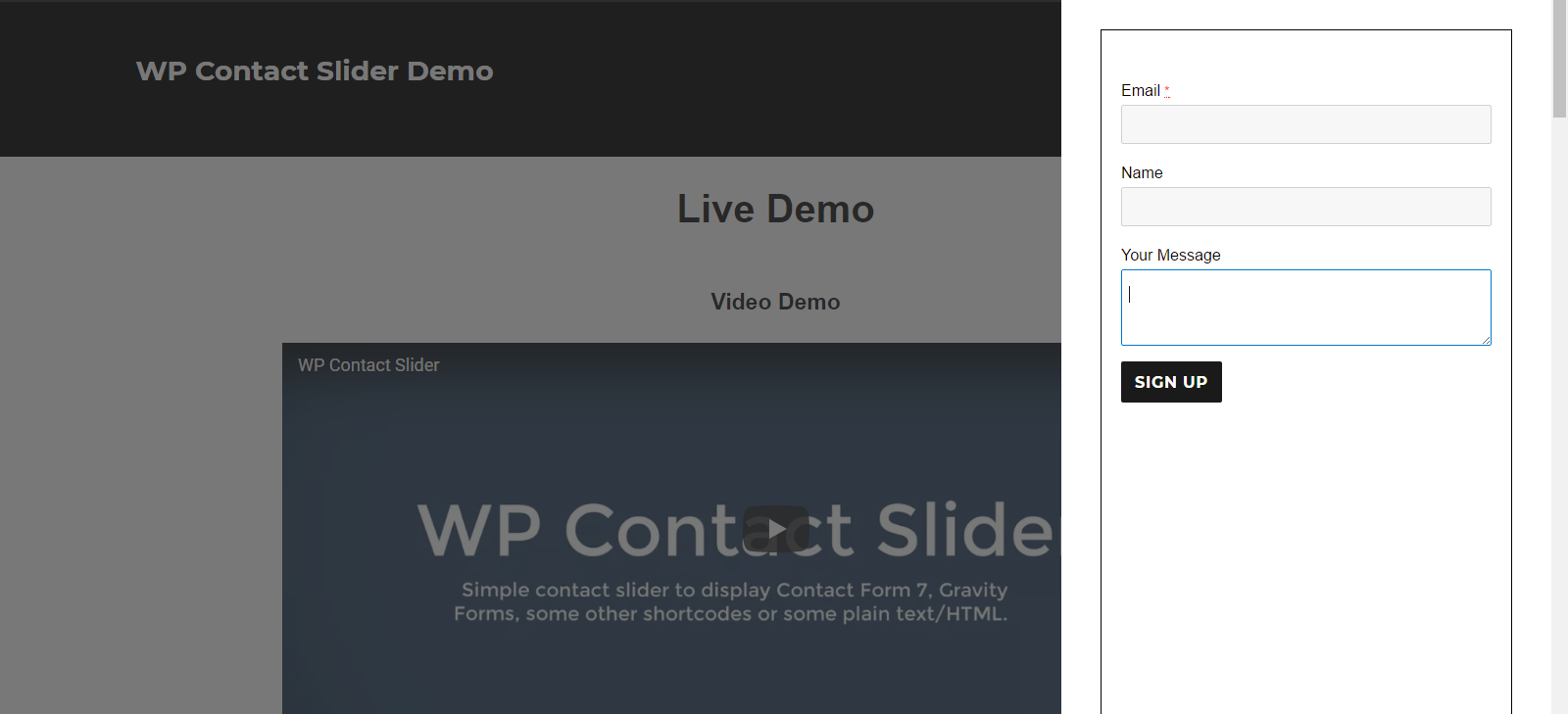 Example of WP Contact Slider with Constant Form.