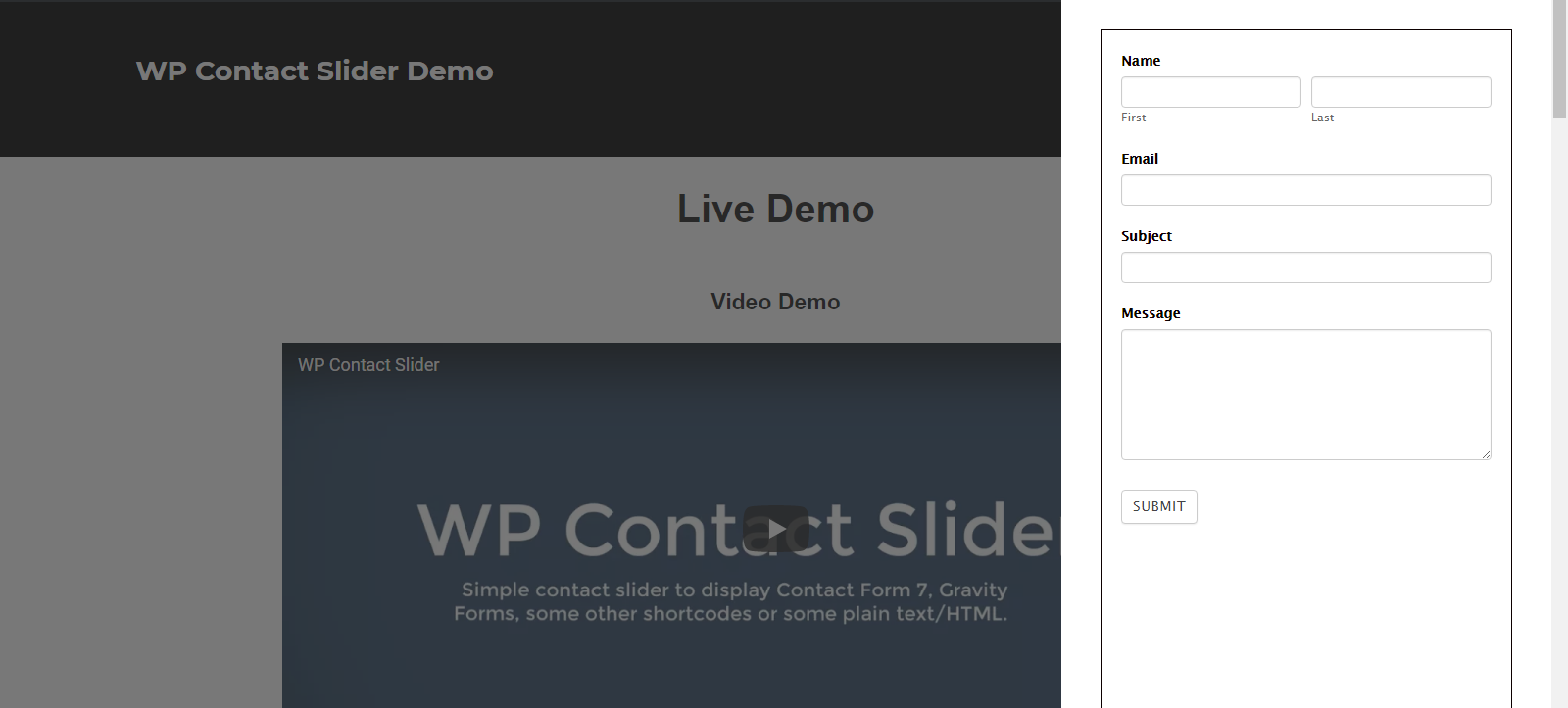 Example of WP Contact Slider with Formidable .