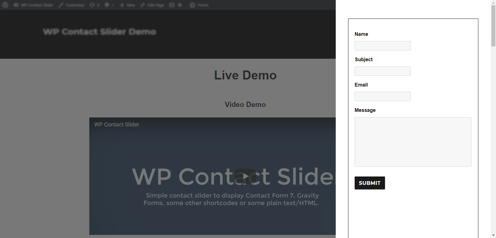 Example of WP Contact Slider with Gravity Forms.