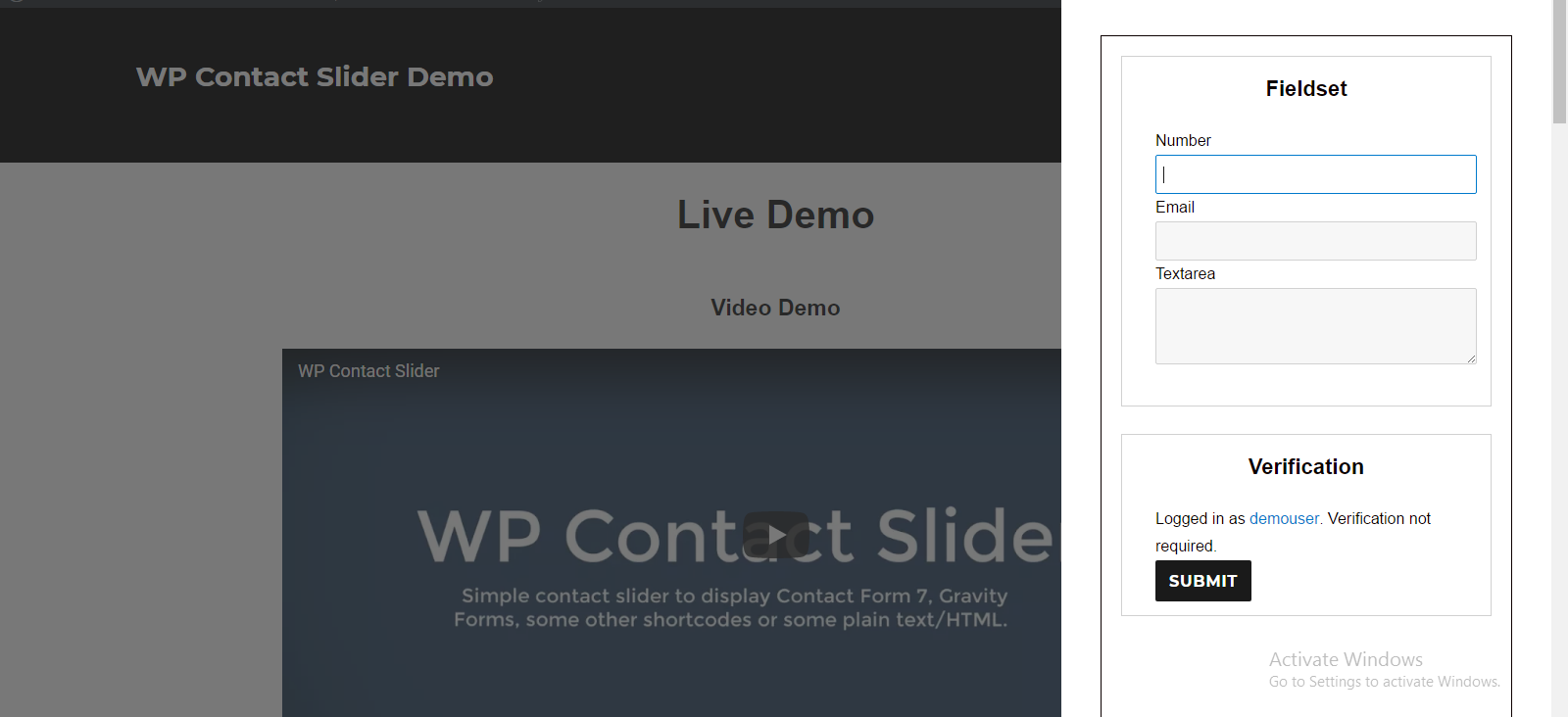 Example of WP Contact Slider with Visual Form Builder.