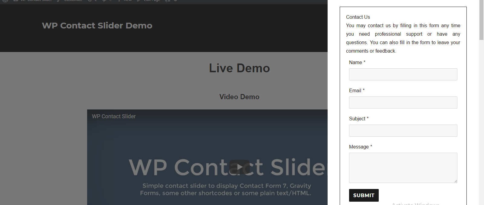 Example of WP Contact Slider with Form Maker.