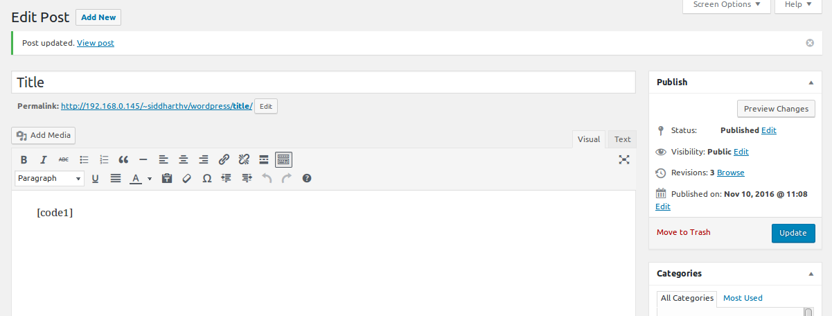 shortcode frontend