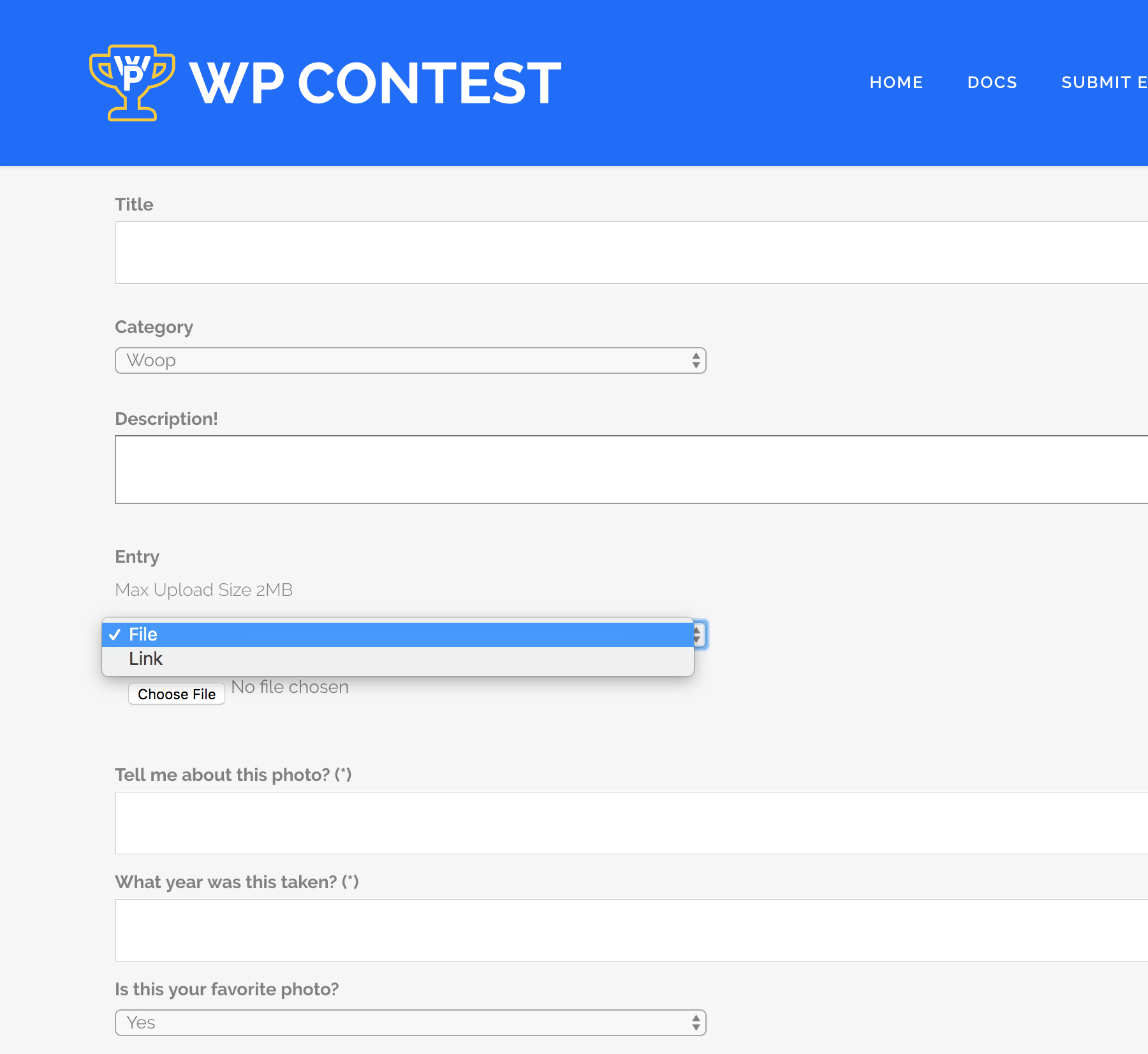 Customizable entry form; allow contestants to submit multiple entries