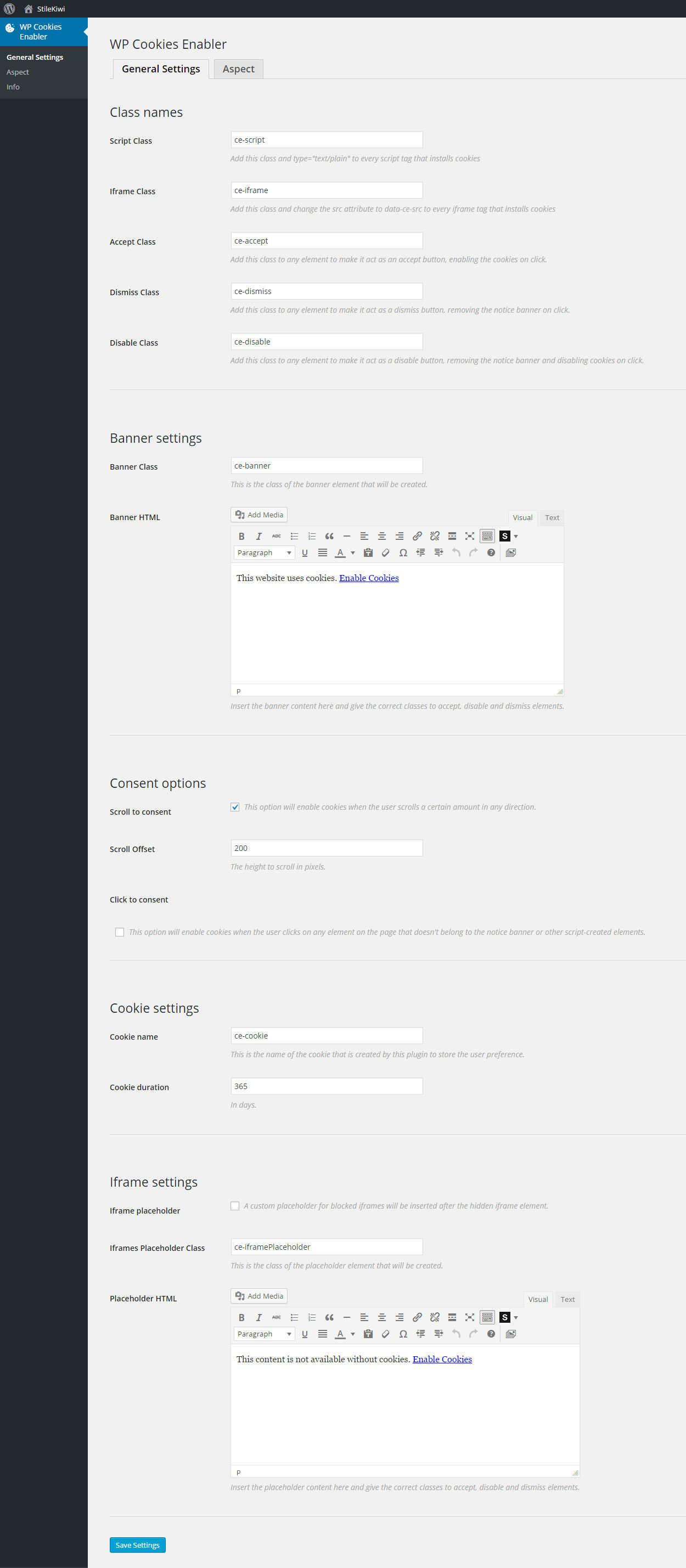 Admin General Settings