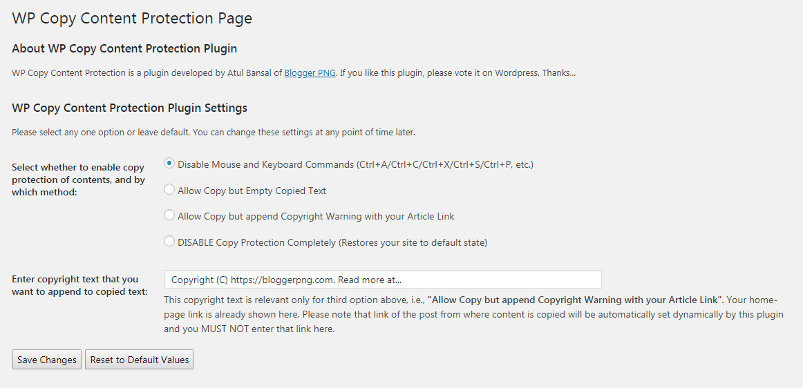 How to reach WP Copy Content Protection Plugin Page.