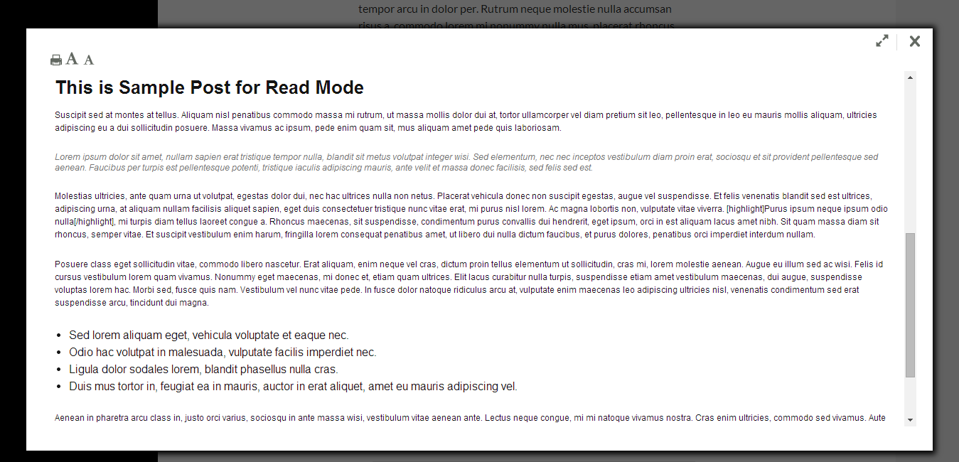 User can read post in popup mode.