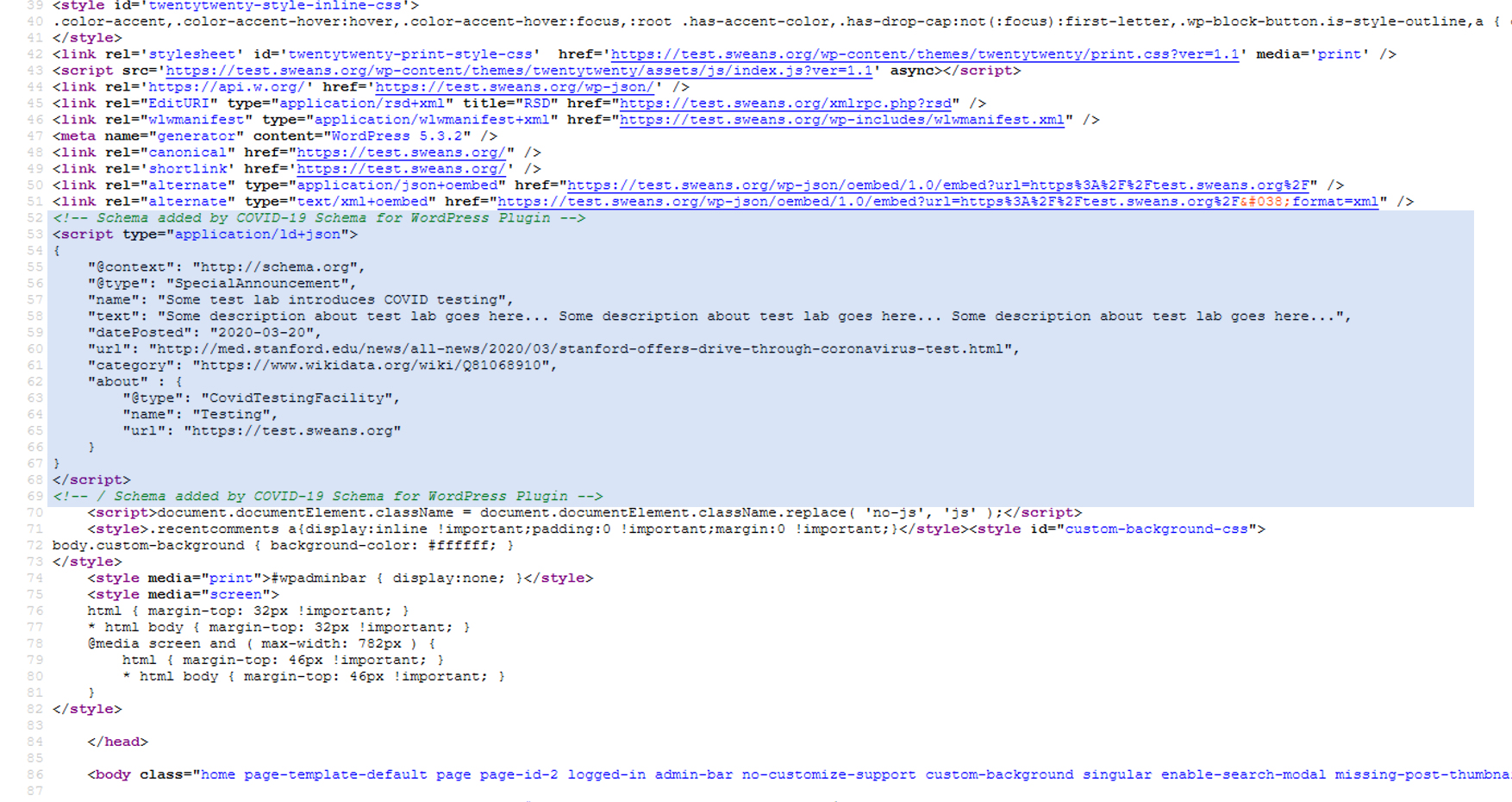 Schema added in the source code