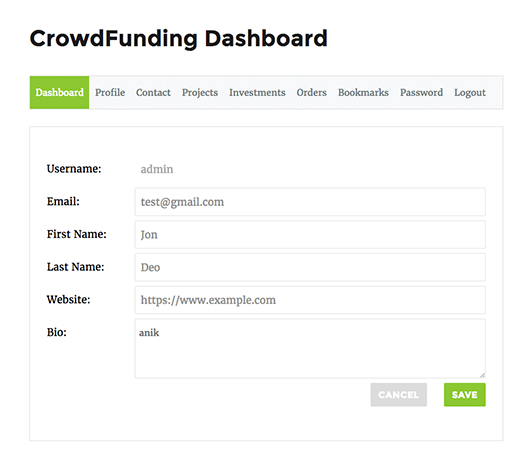 Crowdfunding Frontend Dashboard