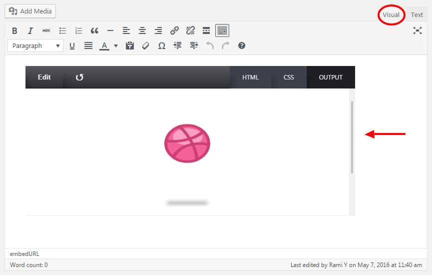 Pasting the URL in the visual-editor.