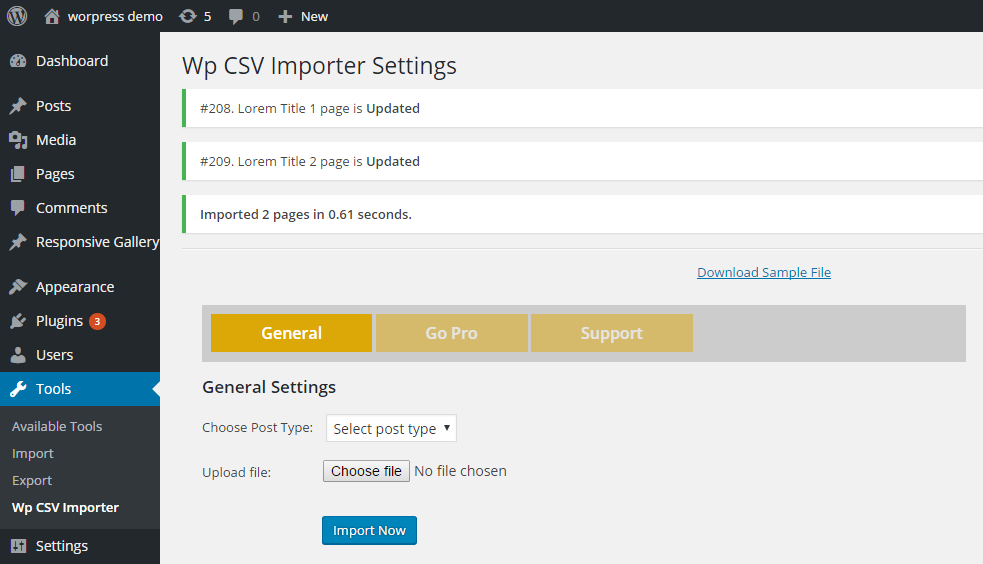 Settings page