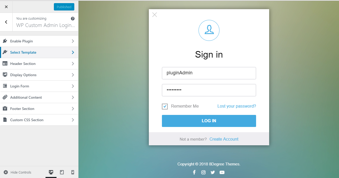 WP Custom Admin Login - Customizer Settings