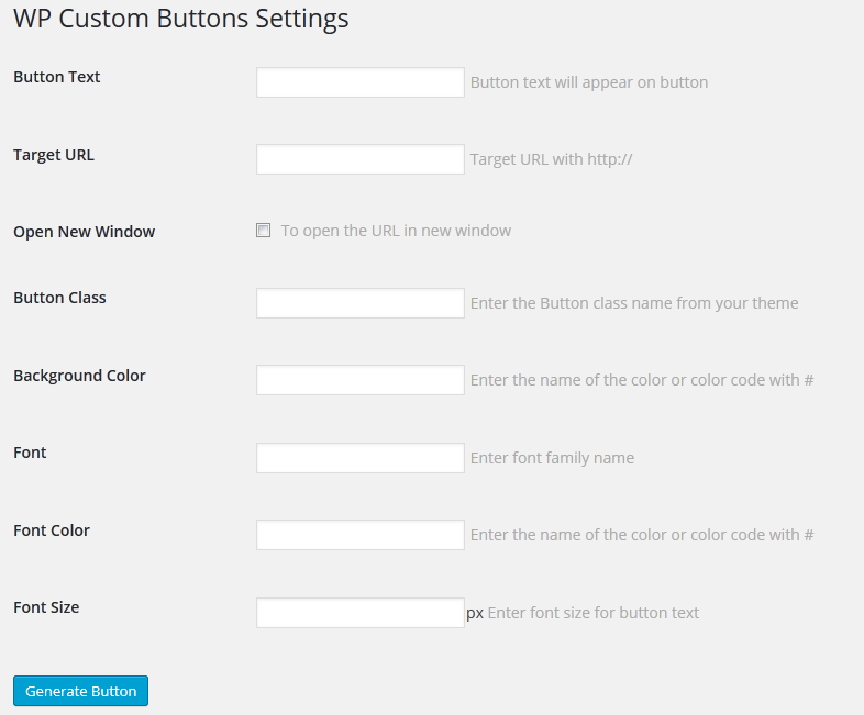 WP Custom Buttons settings page.