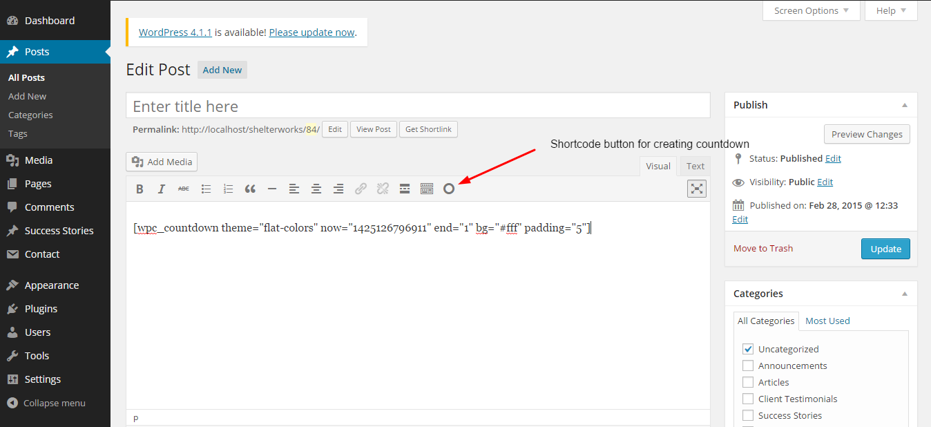 Shortcode button for creating countdowns