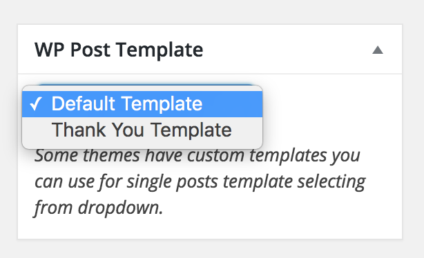 Screenshot of dropdown for selecting a custom post type template