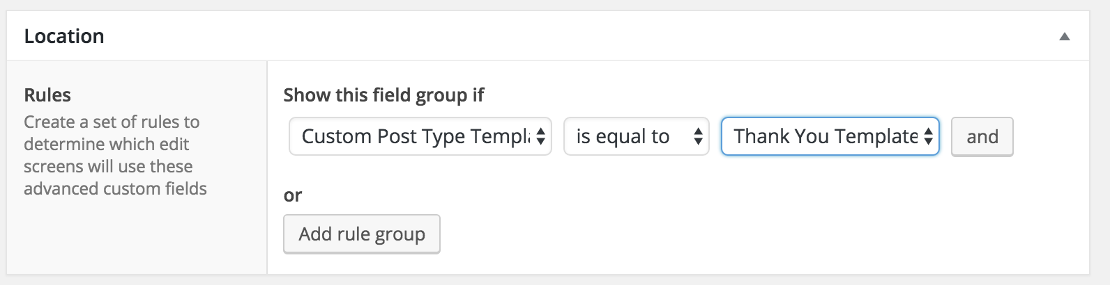 Screenshot demonstrating how to use a Custom Post Type Template with Advanced Custom Fields