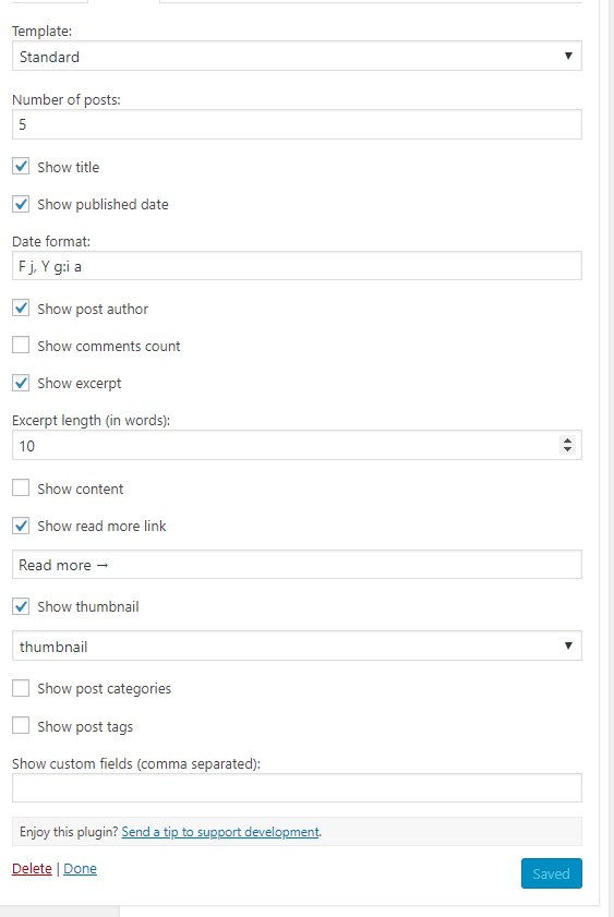Display options tab