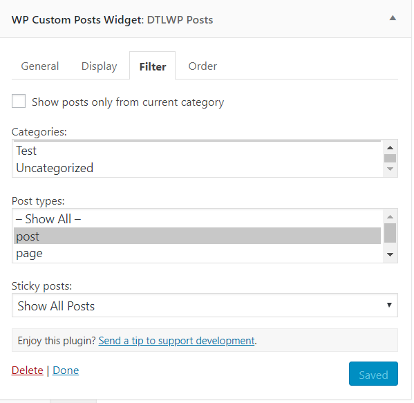 Filter options tab