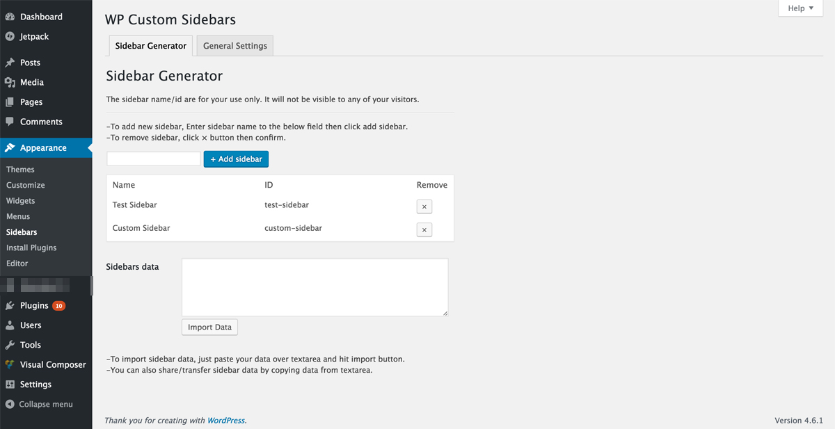 Adding custom sidebars