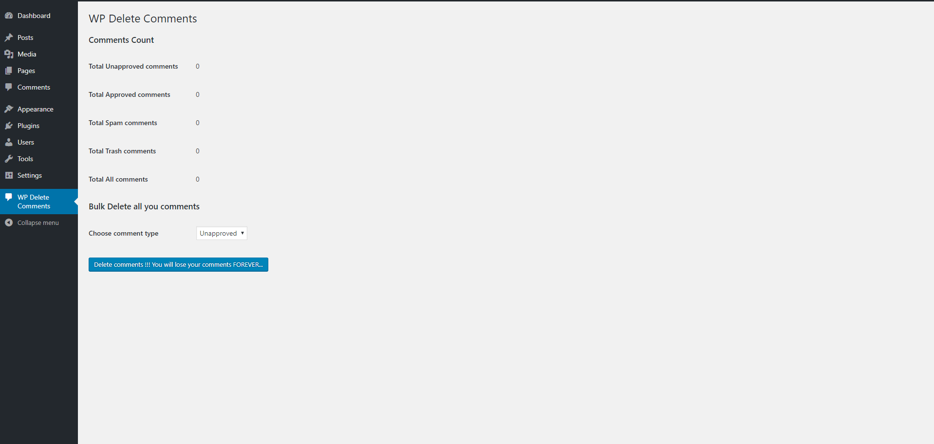 This is the screenshot of plugin page where you can delete your comments.