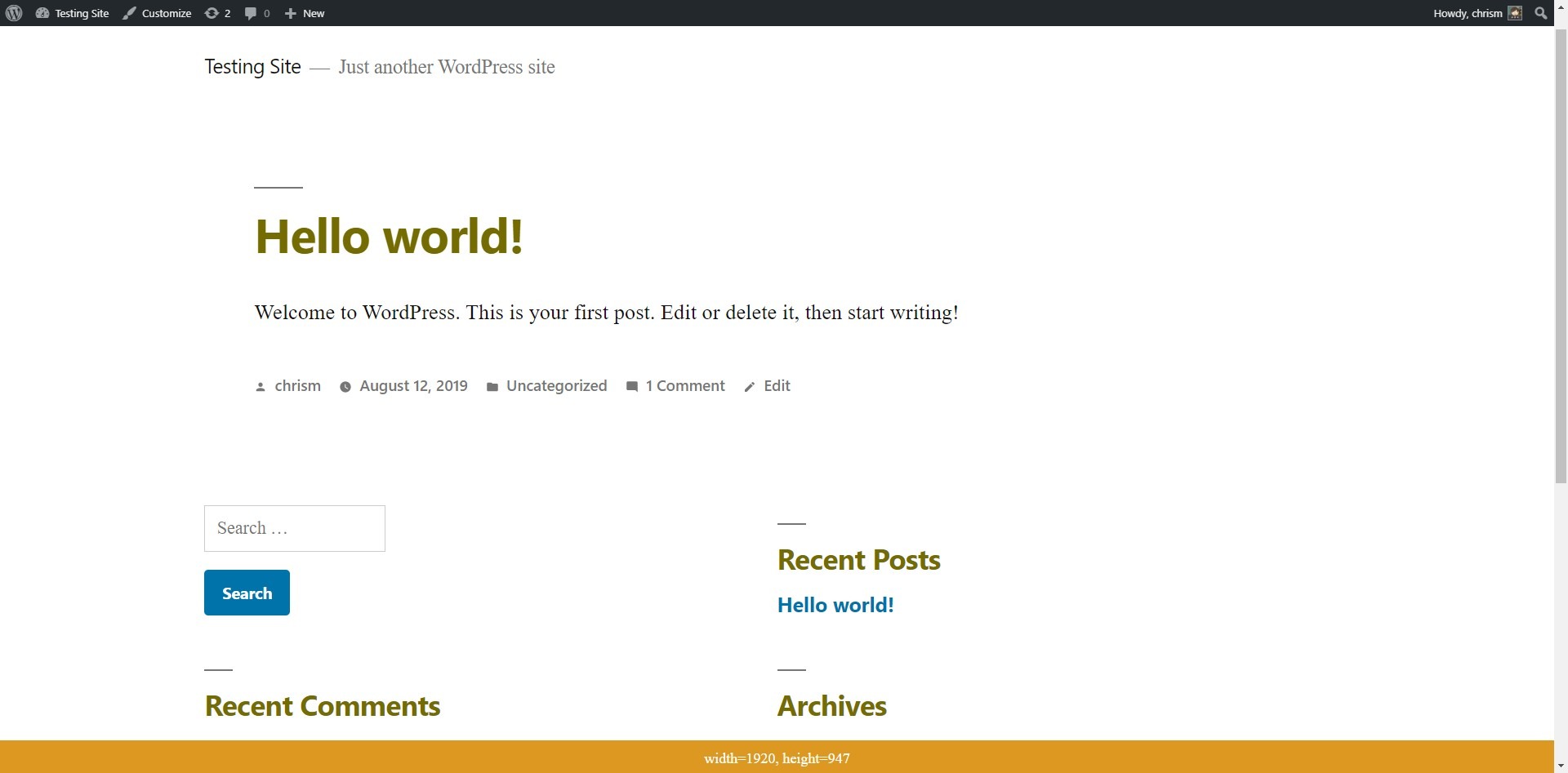 This is what admin users will see when viewing the front end of any site this is activated on.