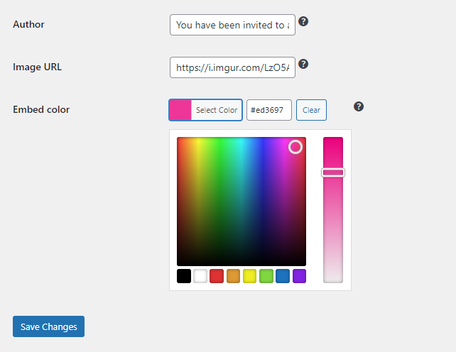 Image showing the admin area settings page with open color picker