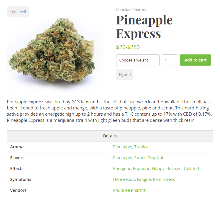 WP Dispensary single menu item display, using our [eCommerce](https://www.wpdispensary.com/product/ecommerce/) add-on