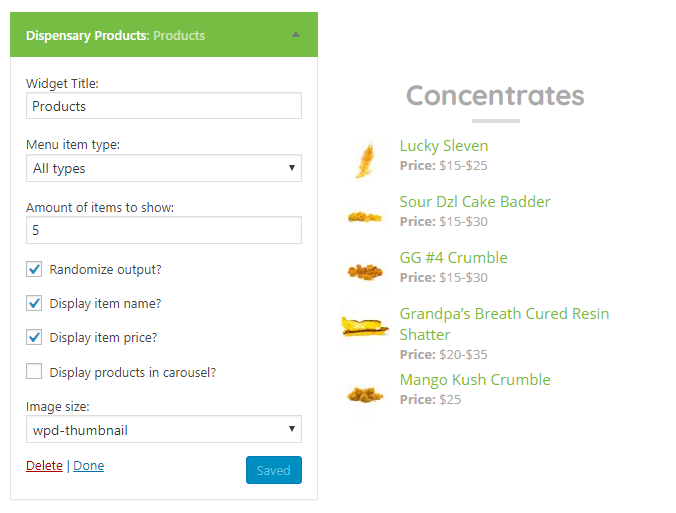 WP Dispensary Products widget list style