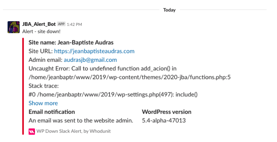 Slack notification example.